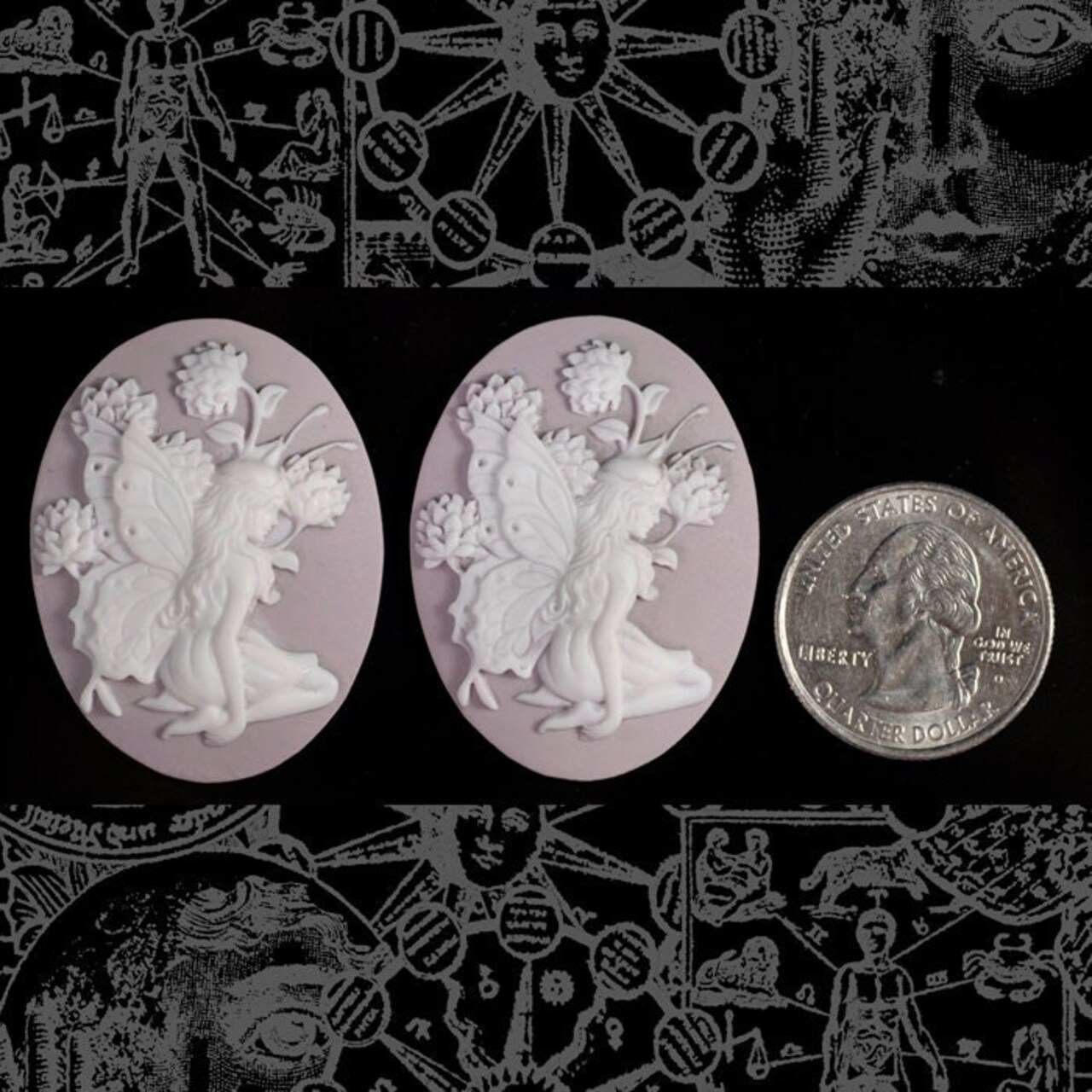Lavender and White Fairy Cameos 30mm x 40mm Cameos - Set of Two - XXX - CAM80